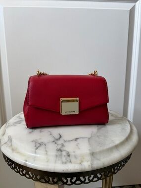 MICHAEL KORS Red Leather Chain Crossbody with Gold Hardware